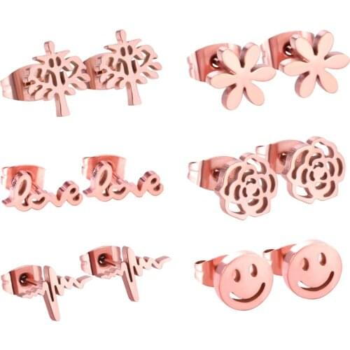 LUXUKISSKIDS 6Paris/Lot Rose Gold Stainless Steel Christmas Stud Earrings Fashion Jewelry Earring For Women Pendientes Brincos