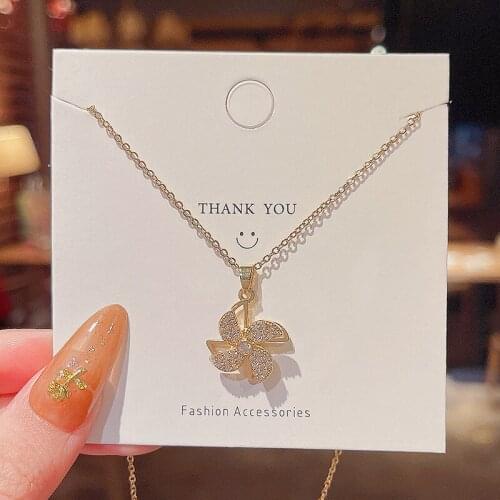 Trend Rotatable Windmill Pendant Women Titanium Steel Spin Necklace Female Delicate Whirling Clavicle Chain Rotate Zircon Choker