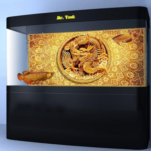 Custom Size Aquarium Background Poster With Self-Adhesive Golden Dragon Cameo High Glossy PVC Fish Tank Decor Backdrop Sticker