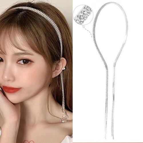 Womens Tassel Rhinestone Fake Earrings Headband Princess Goddess Hair Jewelry
