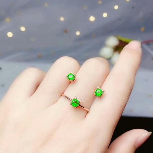 100% 925 sterling silver real Natural diopside rings stud earrings fine Jewelry gift wedding open wholesale 4*4mm btz0404888agt