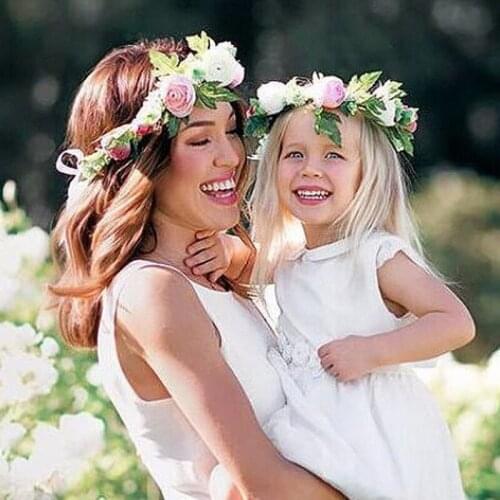 2PCs/set Cute Mommy & Kids Wreath Flowers Headband Floral Crown Hairbands Travel Wedding Girls Headwear Floral Hair S2017161