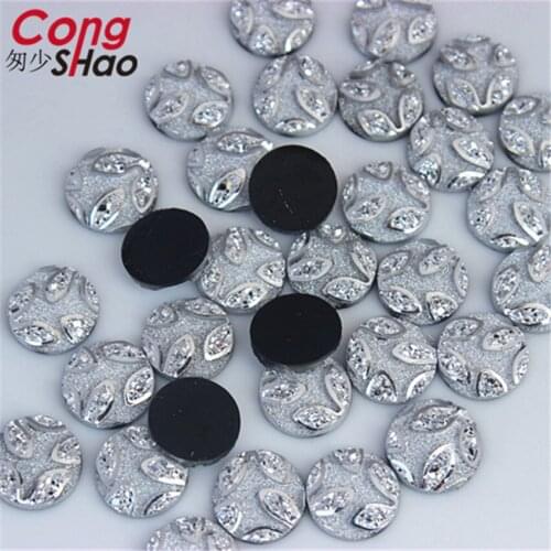 Cong Shao 200Pcs 12mm silvery Color flatback Resin Round Rhinestone applique stones and crystals DIY Wedding Dress Button CS252C
