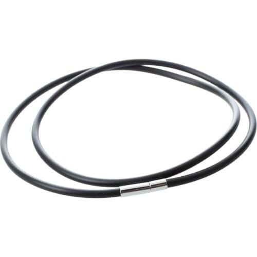 3mm Black Rubber Cord Necklace with Stainless Steel Closure - 22 Inch