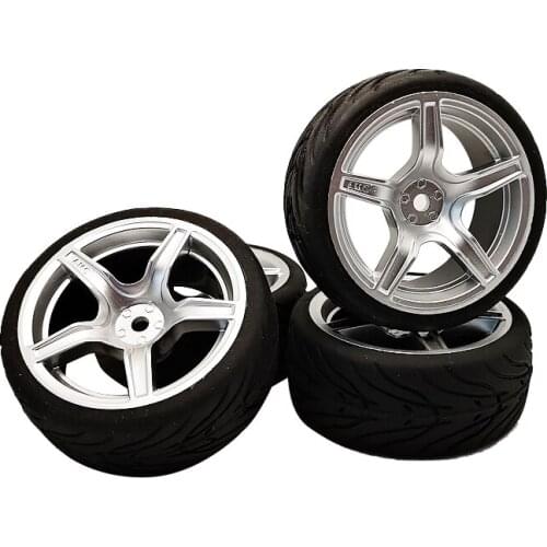 4pcs 1/10 Rubber Tire Tyres Wheel Set Model 12mm Hex AMGS + PP133 Fit 1:10 RC On Road Car