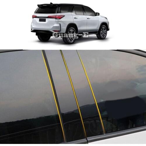 Car PC Material Pillar Post Cover Door Trim Window Piano Black Molding Sticker Plate For Toyota Fortuner 2016 2017 2018-2021