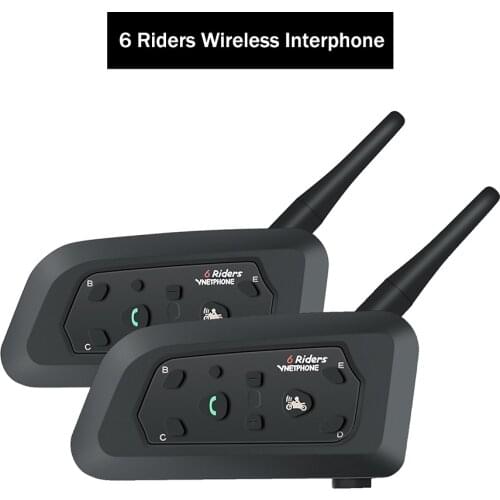V6 Motorcycle Helmet Bluetooth Intercom Music Player Wireless Waterproof Communicator for 6 Riders Motorbike Handsfree Headset