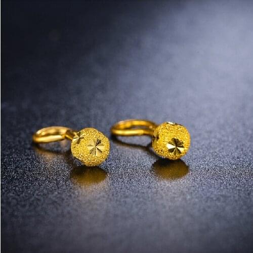 Pure 999 24K Yellow gold Stud Carved Ball Earrings 1.34g