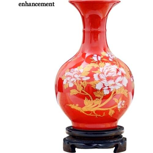 Jingdezhen Furnishing Articles China Red Ceramic Vases Peony Flower Household Hotel Sitting Room Porch TV Ark Wedding Decoration