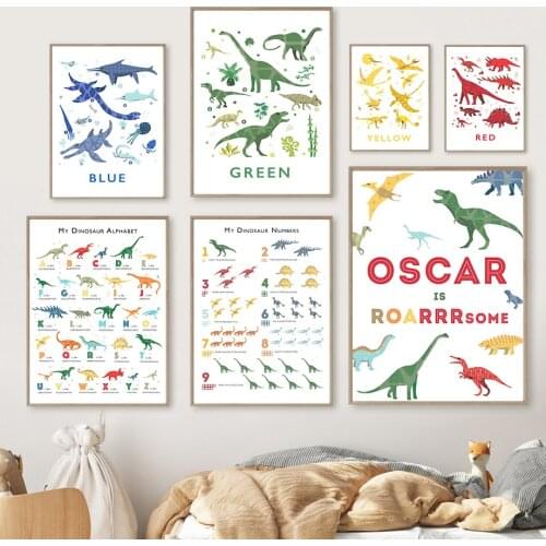 Dinosaur Alphabet Number Enlightenment Wall Art Canvas Painting Nordic Posters And Prints Wall Pictures Kids Room Nursery Decor