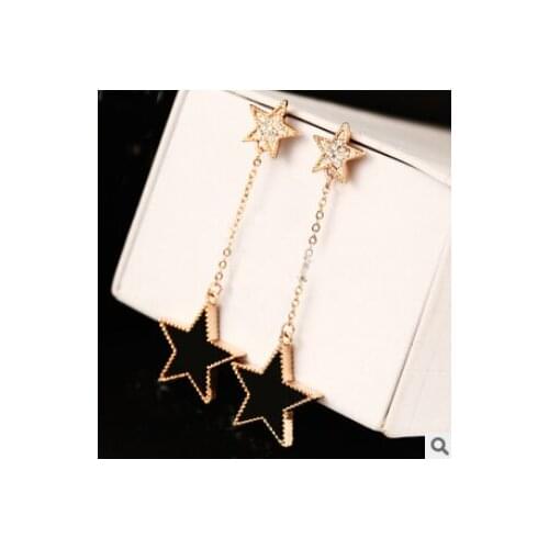 Black pentagram long earrings/korean luxury brand jewelry wholesale/brincos femininos/boucle d'oreille bijoux