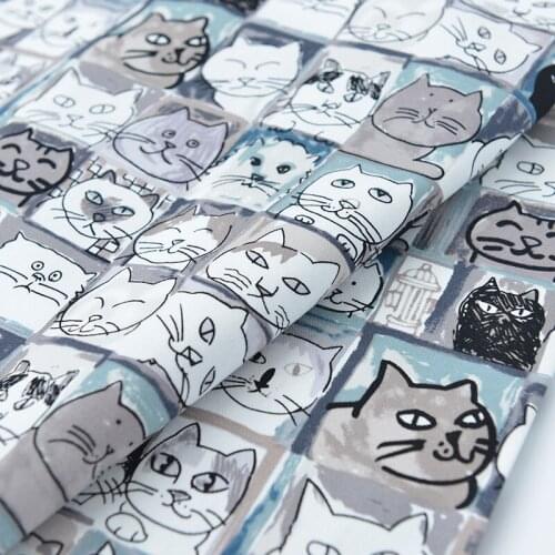 Cute Comics Cat Printed Canvas Fabrics Cotton Thick DIY Home Textiles Pillowcase Tablecloth Pet Clothing Needlework Tissus Telas