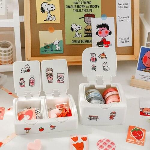 Ins Kawaii Button Sticker Storage Box Desktop Cute Box with Lid Sundries Mini Jewlery Box DIY Press Stationery Office Organizer