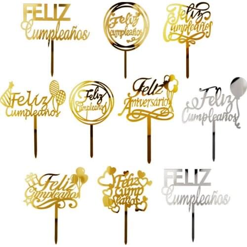Spanish Acrylic Feliz Cumples Cake Topper Balloon Round Happy Birthday Cake Topper For Birthday Party Baking Decorations
