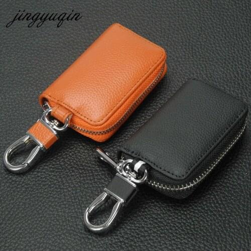 Jingyuqin Zipper Leather Key Case For peugeot 407 kia ford focus Toyota hyundai BYD Starline volvo xc70 Universal Keychain Cover