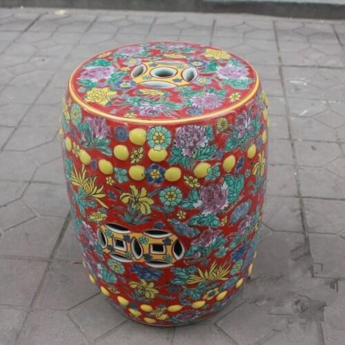 Red Antique Famille rose Porcelain Jindezhen Chinese ceramic drum stool bathroom dressing ceramic garden stool colorful stool