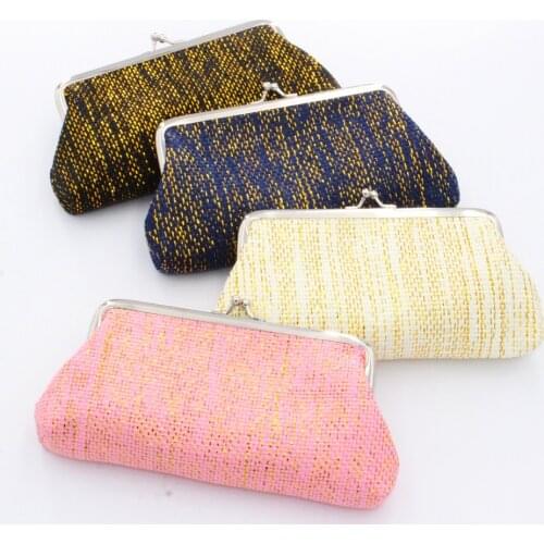 Women Small Wallet Imitation Straw Weave Harajuku Lady Coin Purse Metal Hasp Money Coin Purse Women Lipstick Storage Card Holder