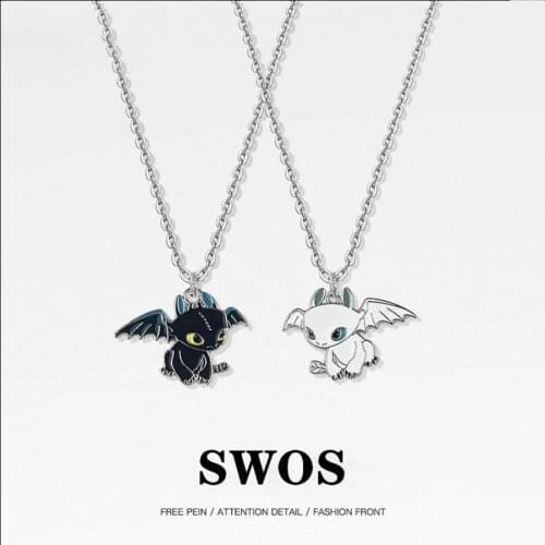 2021 Fashion Jewelry Cartoon Cute Enamel Night Evil Double Dragon Necklace Vintage Animal Choker Necklaces For Women Men