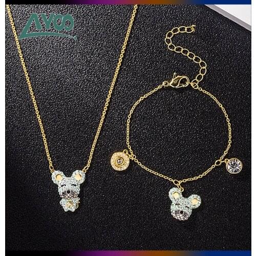 Fashion Jewelry High Quality SWA Cute Fun Mouse Necklace Female Cute Fashion Zodiac Mouse Pendant Bracelet Necklace Set