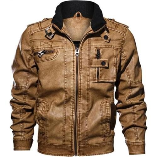 Fashion jacket Stand Collar PU Leather Jacket Fall Winter vintage Plus Size Leisure cool Mens Plain color locomotive zipper Coat