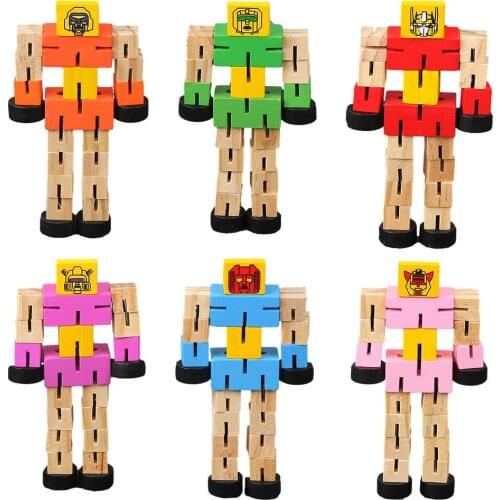 New Wooden Robot Toy Children Educational Hand Play Robot Wooden Transformation Robot Figure Ornament Puzzle Toy Home Decoration