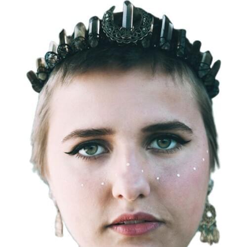 Women Ethnic Vintage Jewelry Crown Headband Faux Raw Crystal Alloy Moon Hair Hoop Antique Stone Bridal Wedding Tiara Headdress