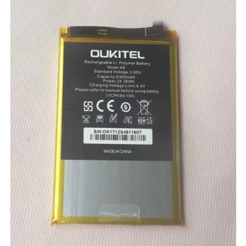 Original oukitel k6 phone battery 6300mah 3.85V for OUKITEL K6 6.0" MT6763 Octa Core Smartphone-free shipping