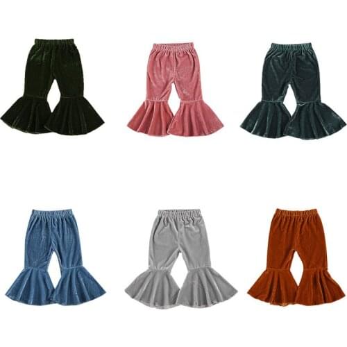 Autumn Girls Flare Pants Toddler Kids Baby Solid Color Velvet Elastic Waist Flare Long Pants Bell-bottomed Trousers Clothes