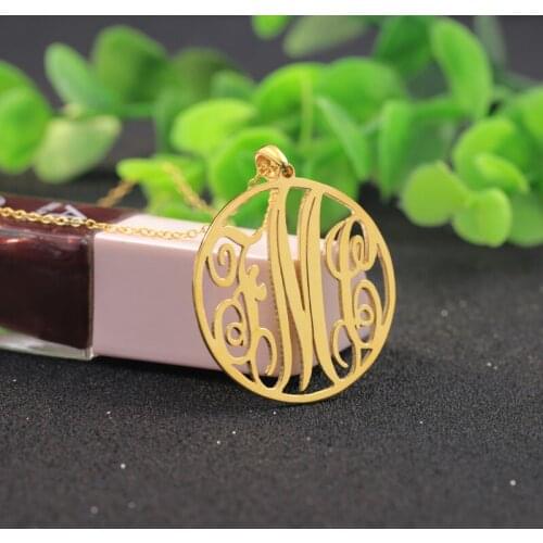 Personalized Silver Golden Plated Hollow Monogrammed Name Necklace 3 Initals Name Customized Delicate Necklace