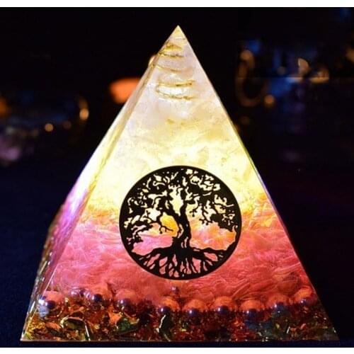 7cm Orgonite Pyramid Amethyst Crystal Sphere With Tree of Cabala Natural Cristal Stone Energy Healing Reiki Chakra Multiplier