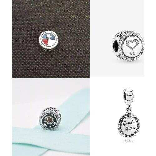 New Silver S925 Pumpkin Happy Autumn All Your Beads, Texas, Heart Shaped Kiwi Fern Pendant DIY Original Lady Jewelry Gift