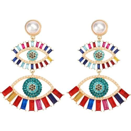 Multicolors Resin Rhinestone Eyes Charm Dangle Earrings for Women Fashion Jewelry Trendy Statement Earrings Accessories Hot Sale