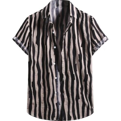 Striped Print Men Shirt Short Sleeve Casual Shirts Summer Fashion Streetwear Ethnic Cotton Linen Camisa Men Clothing kimono