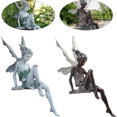 Garden Fairy Figurine Pond Statue Yard Backyard Fairies with Wing Ornament Home Patio Yard Backyard Ornament Figurines