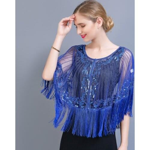 Mesh sequins pullover short tassel shawl women summer sun protection thin cardigan outside dance wear party smock shirt top 2020