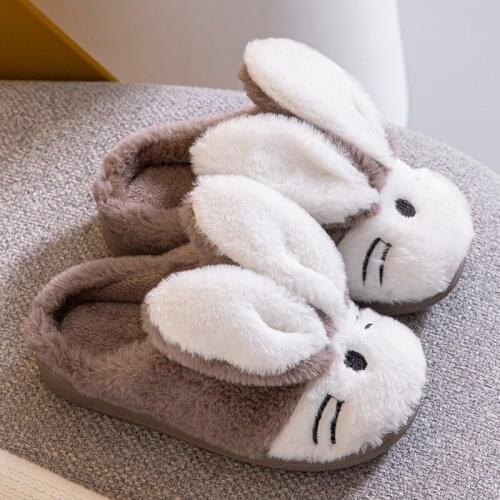 Men Women Slippers Shoes Winter Warm Rabbit Cartoon Cute Home Flip Flop Fashion Non-Slip Flat Indoor Casual House Slides