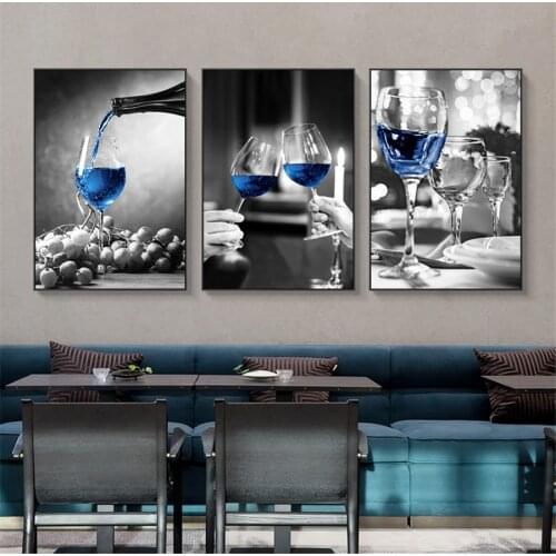 Blue Wine Glass Canvas Art Prints Poster Modern Wall Picture Bar Restaurant Kitchen Wall Decoration Dinning Living Room Decor