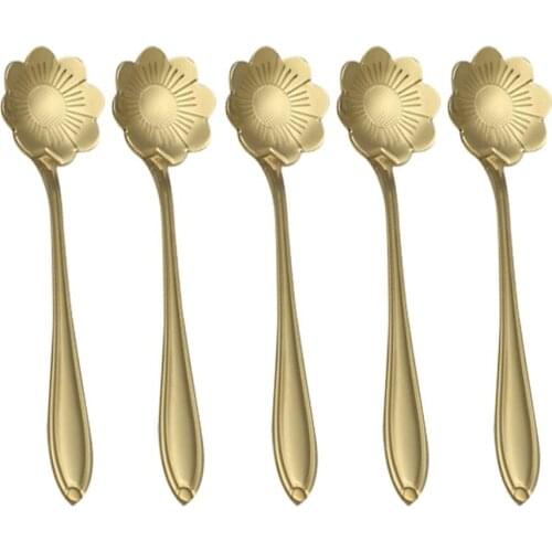 Funny Cosmos Flowers Coffee Tea Spoon 304 Stainless Steel Cafe Spoons Wear-Resistant Cafe Spoons Stir Coffee Ladle Bar Tableware