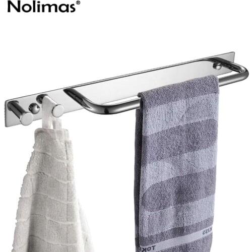 SUS 304 Stainless Steel Mirror Polished Towel Bar With Clothes Hook Hanger Single Towel Bar Towel Holder Bathroom Accessories