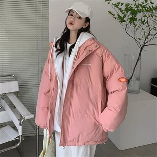 2021 Winter Fashion New Short Hooded Long Sleeve Loose Large Size Thicken Warm Cotton Jacket Women Trendy 053