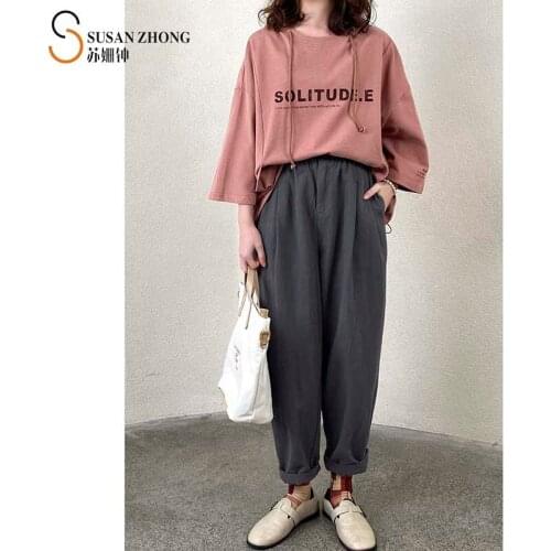 Women Pants Feme Trousers 2021 Spring Summer Natural Normcore Indi Clothing Loose Harem Cotton Elastic Waist Pocket Vintage