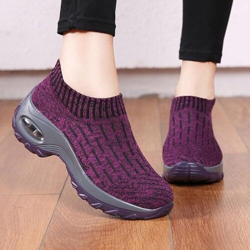 Women Sneakers 2021 Woman Casual Shoes Knitted Spring Autumn Vulcanize Platform Shoes Breathable Female Flats Slip On Size 43