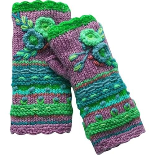 Floral Embroidery Womens Gloves Multicolor Winter Warm Casual Women Gloves Knit Handwarmers Fashion Keep Warm Female Mittens