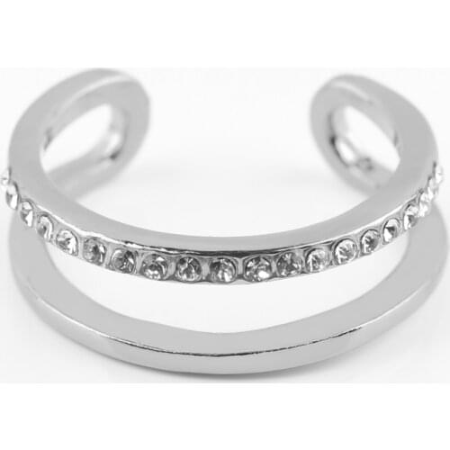 Trend Fashion Double Line Silver Color Open Ring For Women Simple Zirconia Adjustable Rings For Charm Women Party Jewelry Gifts
