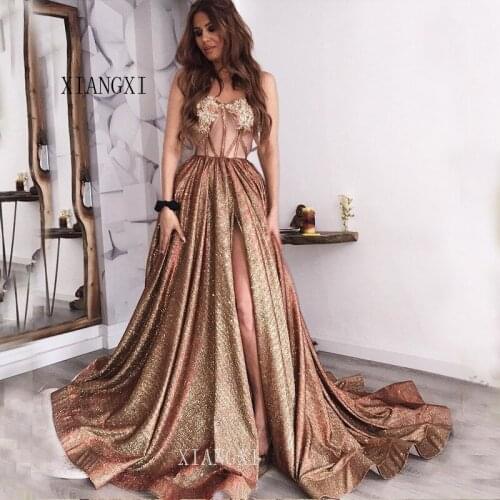 Vestidos Gold Evening Dress Long Evening Dresses Sweetheart Lace Appliques Formal Party Gowns robe de soiree