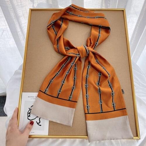 2021 Fashion Floral Print Silk Scarf Women Thin Neck Long Scarves Office Lady Shawl Bandanas Female Bag Hair Scarfs foulard