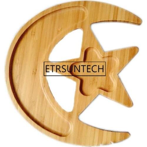 24pcs Moon Star Shaped Bamboo Tray Food Tea Coffee Serving Plate Fruit Bread Tray Dishes Snack Plate for Home