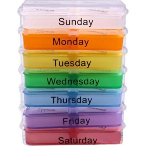 28Grids Pill Box Container 7-Day Medicine Weekly Drug Case Colorful Durable Detachable Pill Container for Outdoor