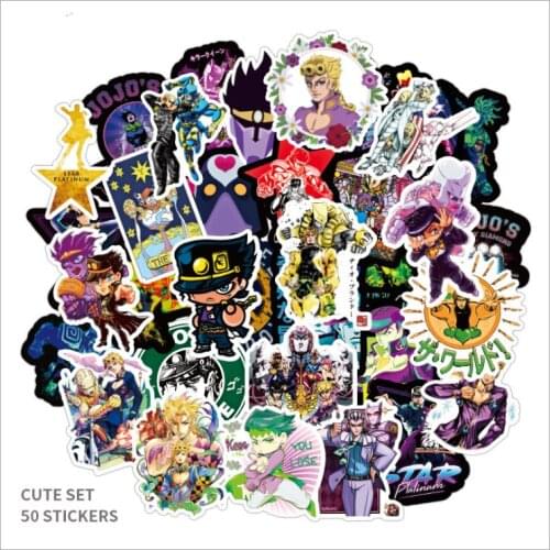B 50Pcs JoJos Bizarre Adventure Japan Anime Stickers for Laptop Guitar Skateboard Sticker DIY Waterproof stikers PVC Decals