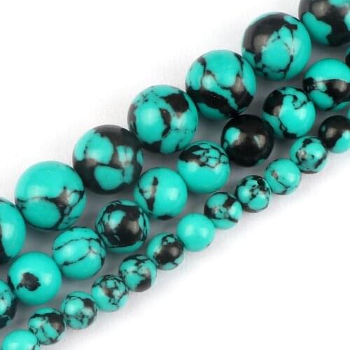 New Fashion 4 6 8MM Black Line Blue Turquoises Beads Natural Round Loose Stone For DIY Jewelry Making Bracelet Accessories New
